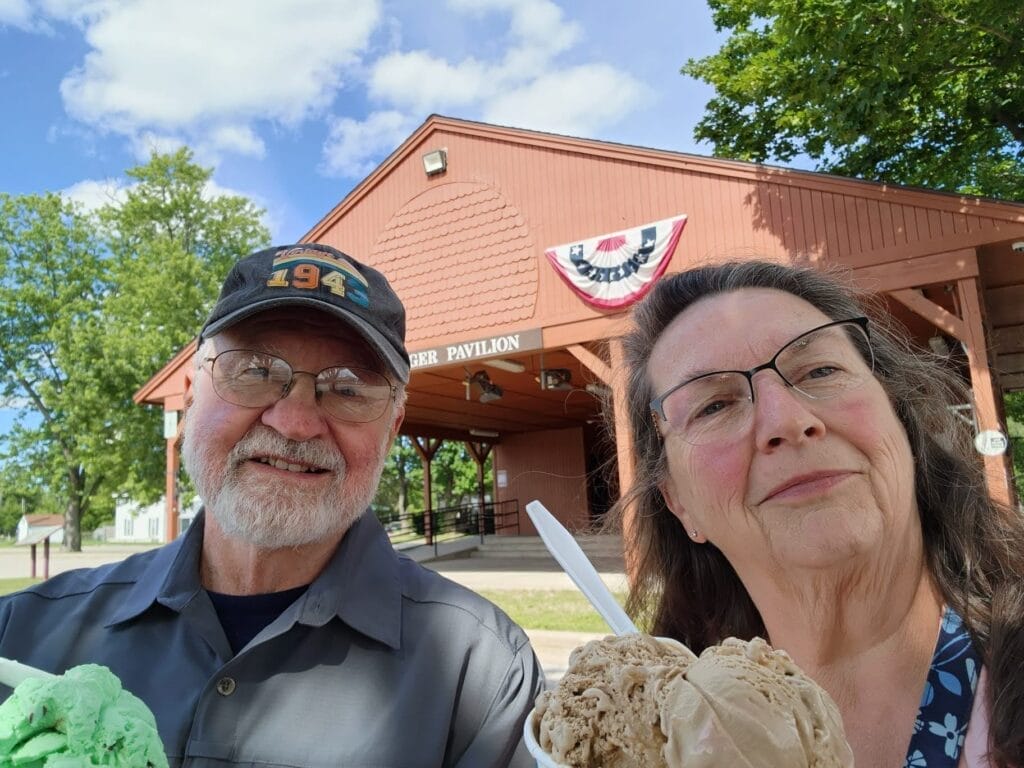 Older couple out of ice cream. Dating can reinvigorate marriage in midlife.